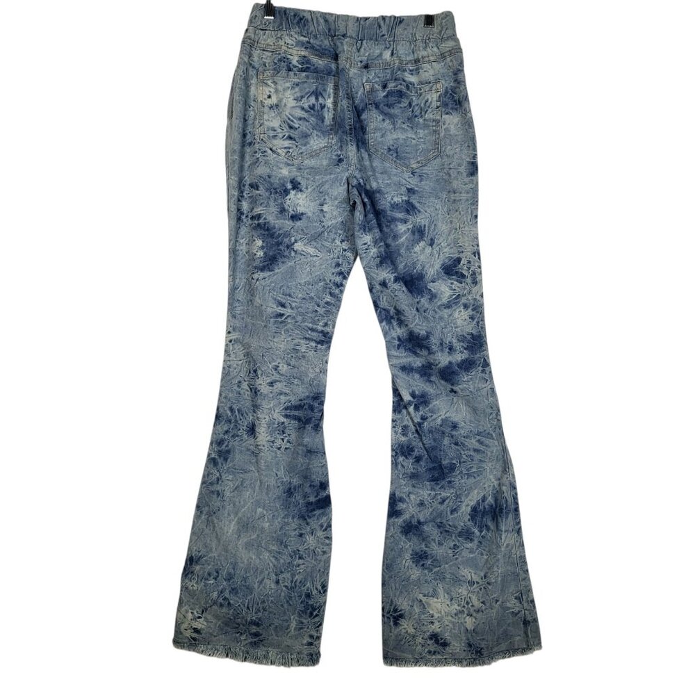 Est 1946 Denim Flare Leg Jeans Women's 4 Tie Dyed Raw Hem Pull-On‎ Boho Hippie